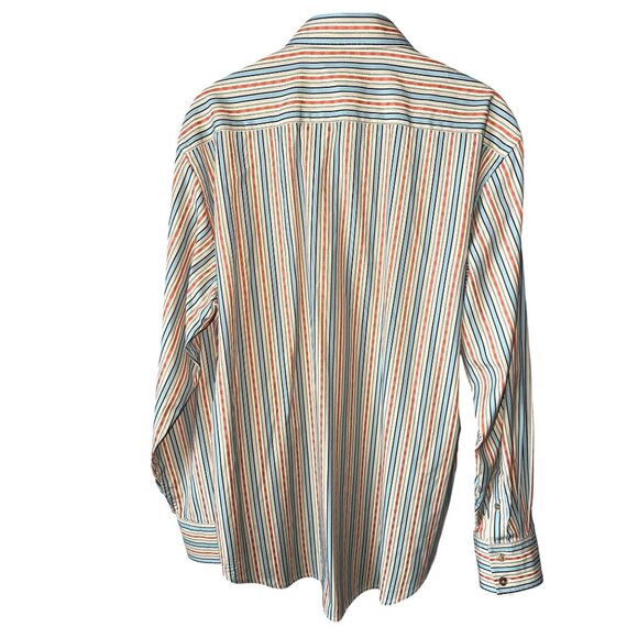 Robert Graham Flip Cuff Button Up Shirt Long Sleeve Stripe Orange Blue Cotton XL - Picture 4 of 6